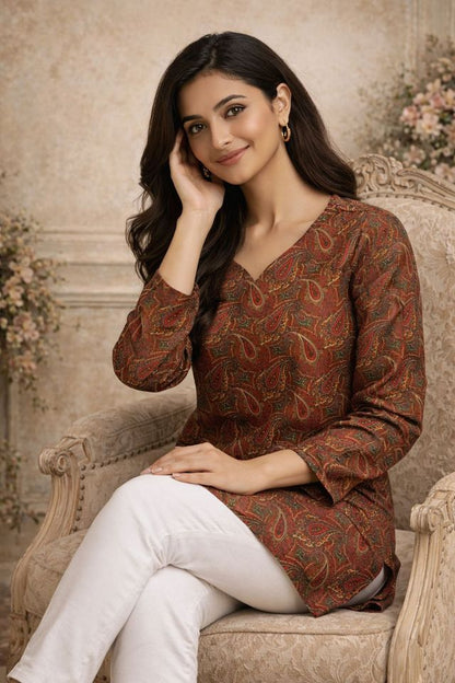 Brown Color Designer Digital Printed Formal Rich Looks Kurta For Girls