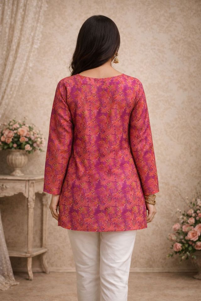 Purple Color Designer Digital Printed Muslin Fabric Foral Ethnic Kurta