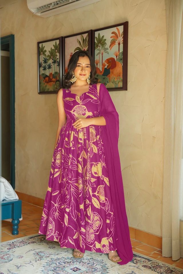 Festive wear gown collection  digital printed work  Pink And Gold