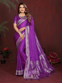 Purple Color Satin Silk Fabric Woven Jari Designer Sophisticated Saree