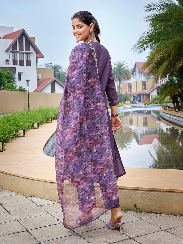 Purple Color Stylish Partywear Readymade Ethnic Suit
