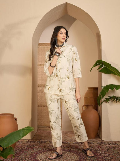 Beige Color Khadi Silk Fabric Designer Embroidered Co-ord Set 4149