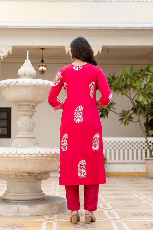 Pink Color Rayon Fabric Ceremonial Readymade Kurta Set with Dupatta