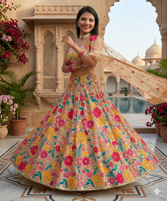 Turquoise Designer Lehenga with Dupatta – Indian Ethnic Wear HKV-003420 MULTI COLOR