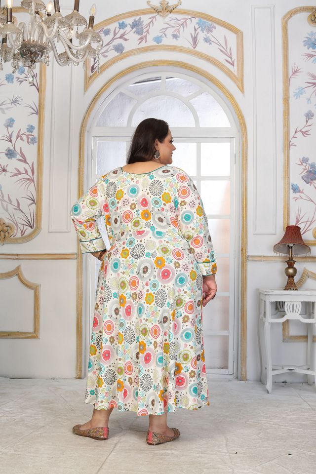 Off White Color Rayon Fabric Designer Printed Plus Size Kurta For Girls