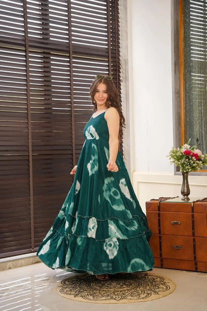 Party wear readymade muslin gown collection Green