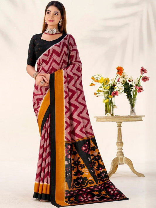 Maroon tassar Silk Leheriya Printed Saree With Unstitched Blouse