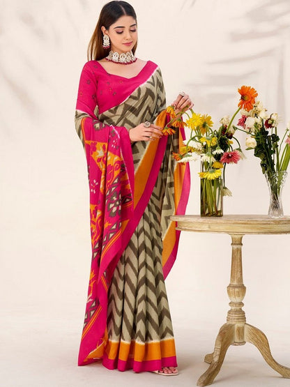 Mehendi tassar Silk Leheriya Printed Saree With Unstitched Blouse
