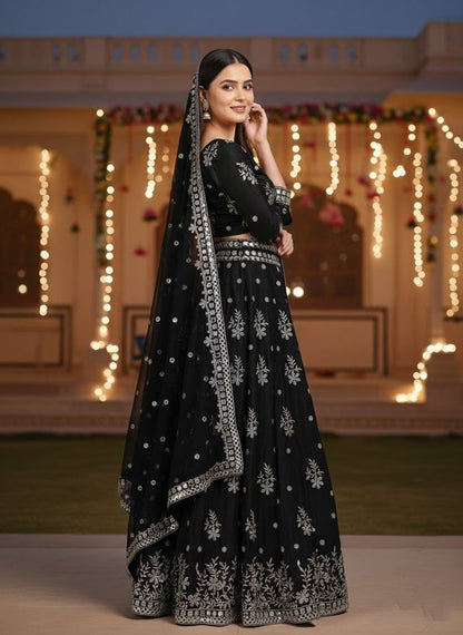 Turquoise Designer Lehenga with Dupatta – Indian Ethnic Wear HKV-003030 BLACK
