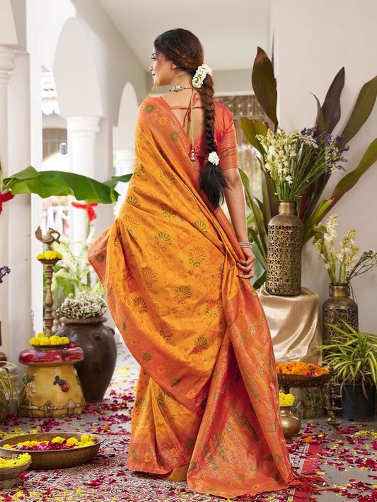 Yellow Color Beautiful Girlie Woven Designer Partywear Saree