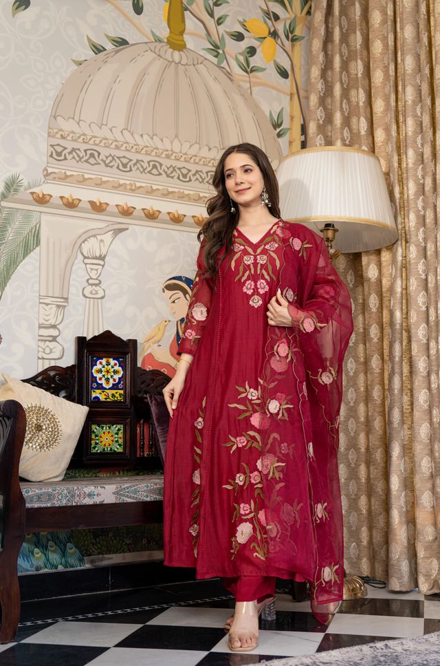Maroon Color Beautiful Readymade Dress On Muslin Fabric For Graceful Girlie Looks
