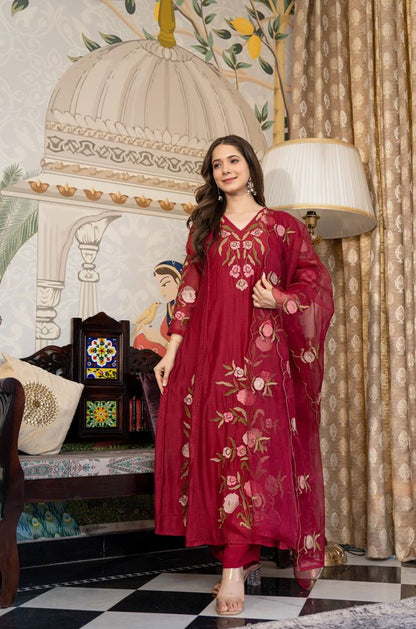 Maroon Color Beautiful Readymade Dress On Muslin Fabric For Graceful Girlie Looks
