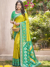 Mustard Pochampalli Silk Saree with Floral Printed Work with Blouse