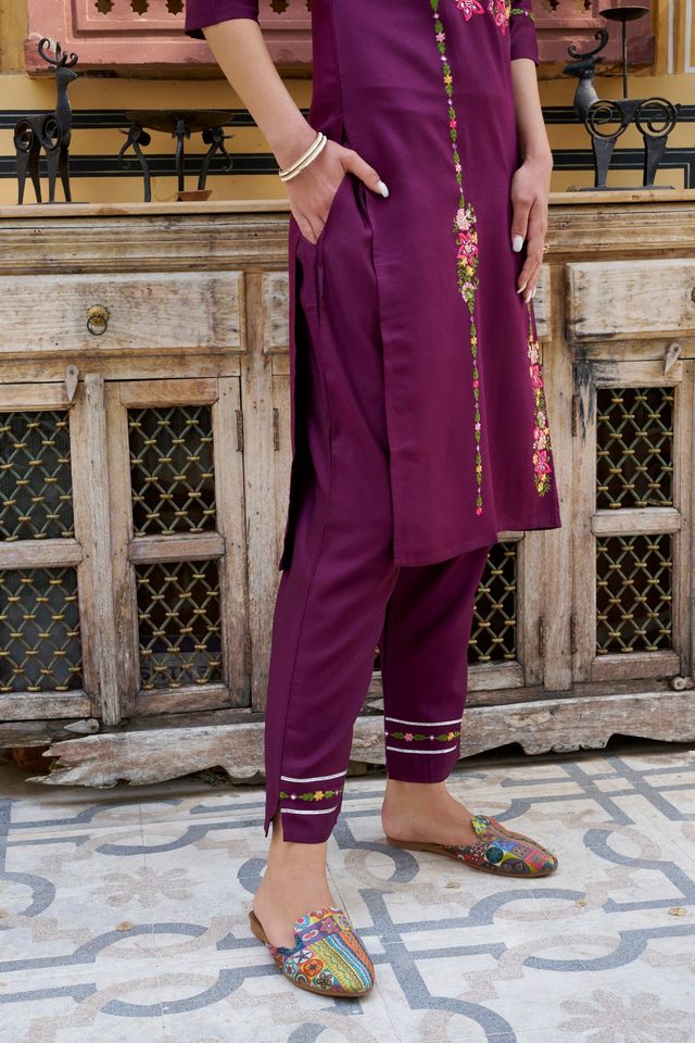 Purple Color Viscose Rayon Fabric Smart Embroidered Girlie Trendy Salwar Suit