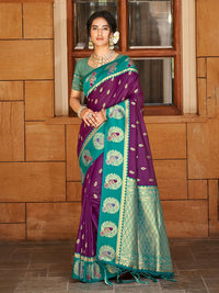 Wine Color Ethnic Woven Designer Partywear Saree