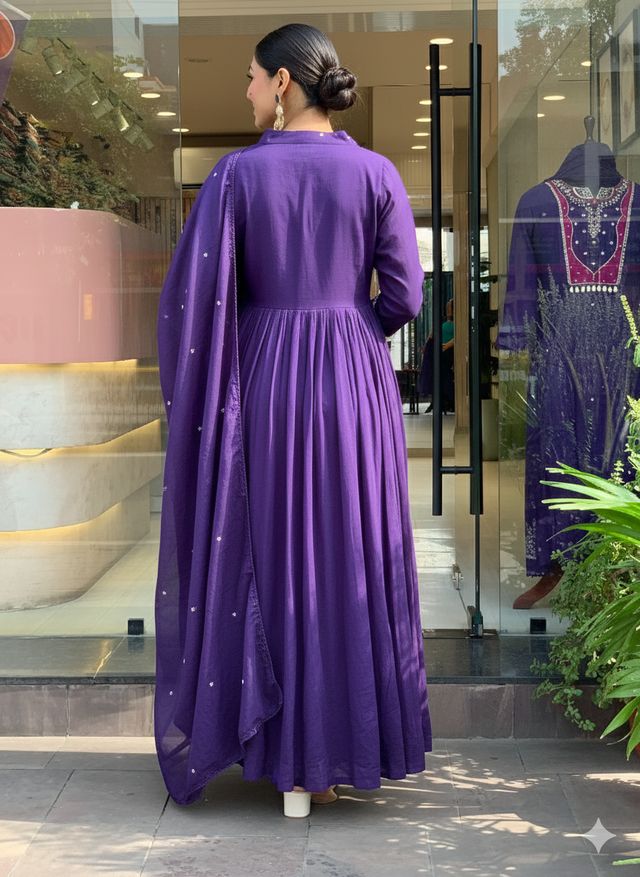 LavenderColor Roman Silk Fabric Designer Embroiderd Stitched Suit