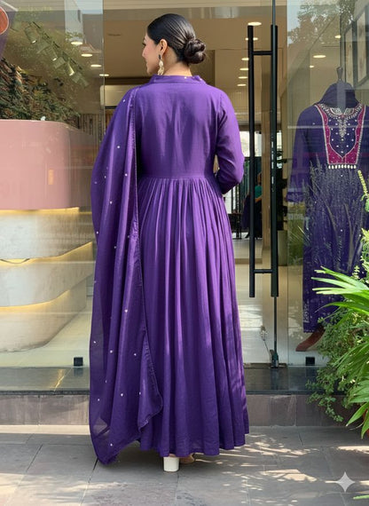 LavenderColor Roman Silk Fabric Designer Embroiderd Stitched Suit