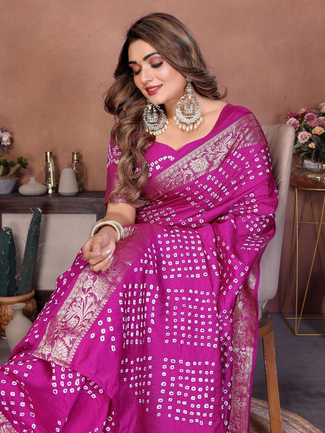 Purple Color Beautiful Festive Special Bandhej Printed Traditional Saree