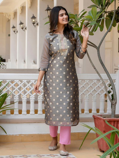 Grey Color Beautiful Silk Blend Fabric Sophisticated Kurta For Girls