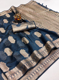 Navy Blue Weaving Soft Organza Saree With Blouse