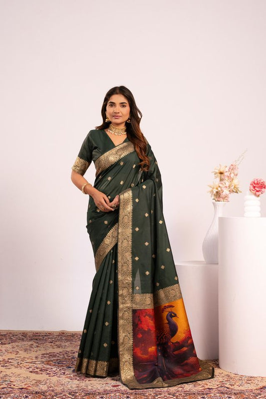 Green Color Banarasi Silk Saree For Festive Ethnic Saree