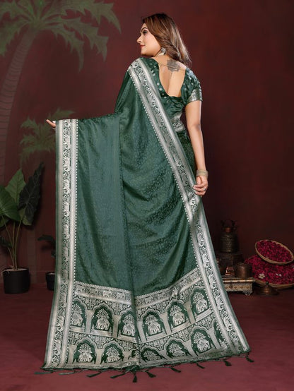 Green Color Satin Silk Fabric Woven Jari Designer Sophisticated Saree