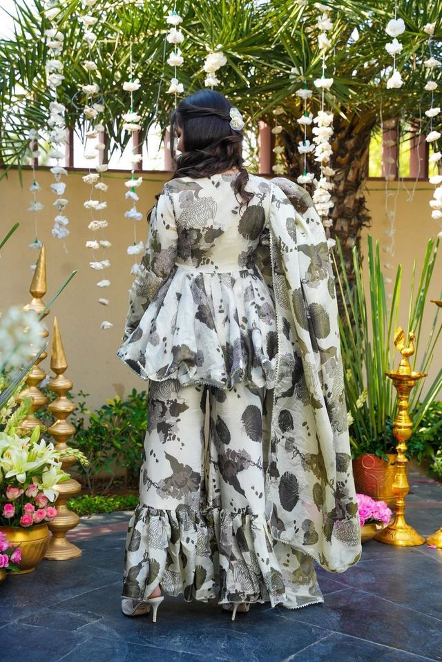 Off White Color Beautiful Rayon Fabric Designer Ceremonial Readymade Suit