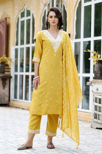 Yellow Color Silk Blend Fabric Smart Embroidered Girlie Trendy Salwar Suit