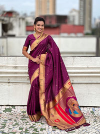 Wine Color Soft Silk Fabric Woven Paithani Designer Cultural Rich Saree