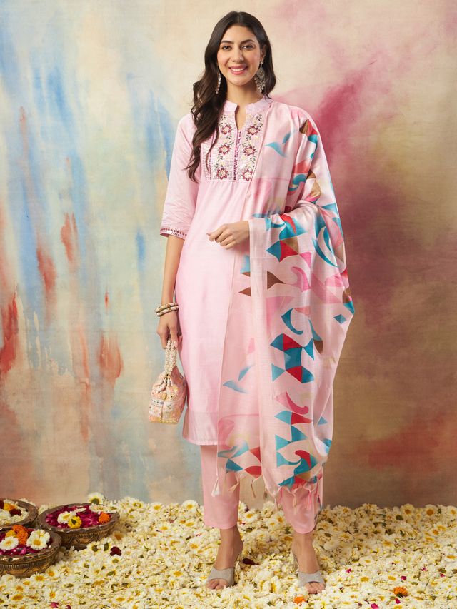 Pink Color Chanderi Modal Ethnic Fancy Partywear Suit With Classy Looks