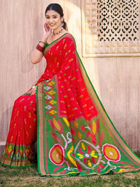 Red Color Pochampalli Silk Fabric Designer Woven Ethnic Ceremonial Saree
