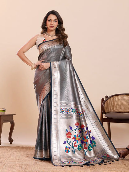 Blue Color Beautiful Soft Silk Fabric Woven Designer Saree