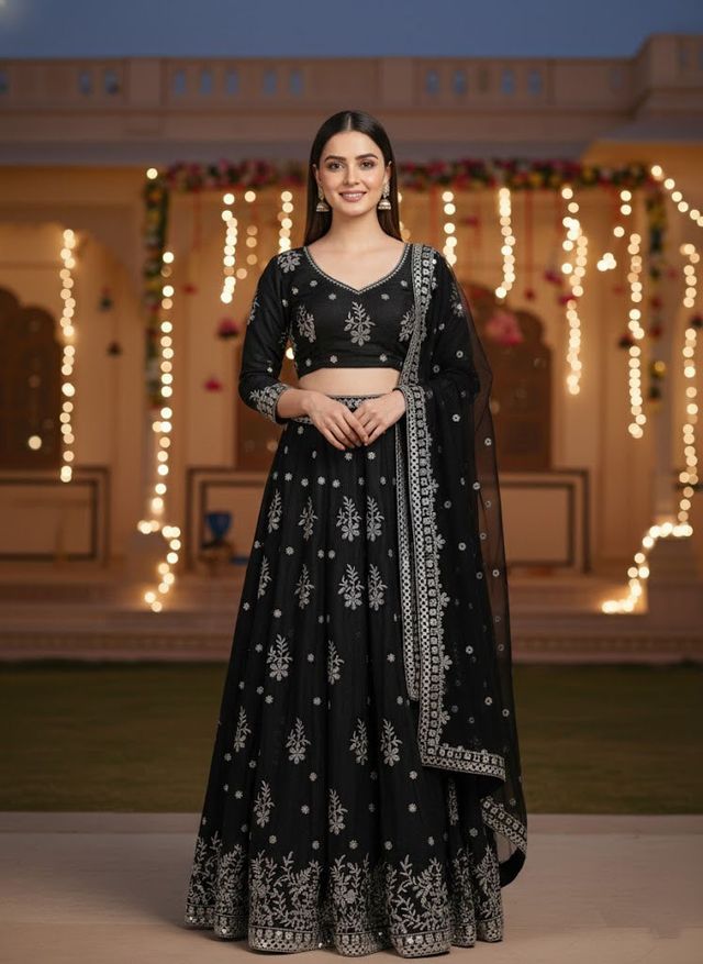 Turquoise Designer Lehenga with Dupatta – Indian Ethnic Wear HKV-003030 BLACK