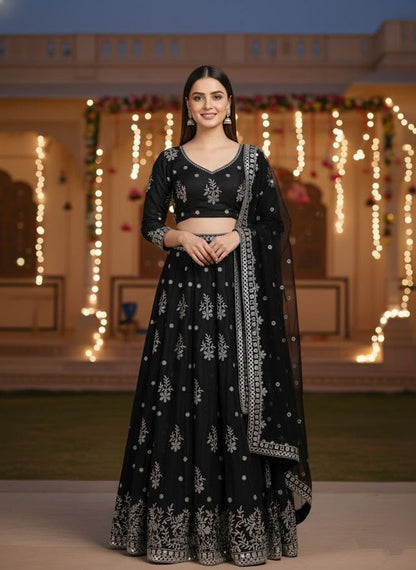 Turquoise Designer Lehenga with Dupatta – Indian Ethnic Wear HKV-003030 BLACK