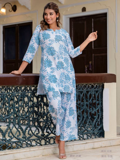 Blue Color Smart Cotton Blend Fabric Designer Printed Smart Co-ord Set
