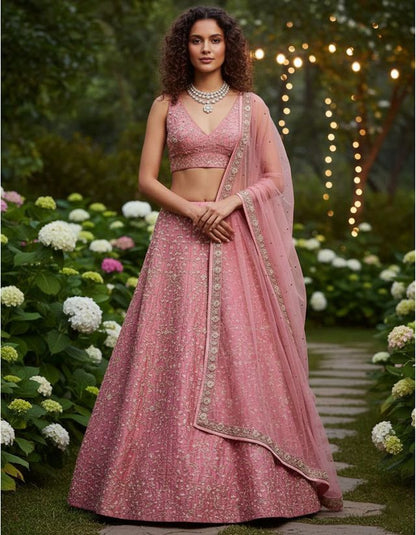 Turquoise Designer Lehenga with Dupatta – Indian Ethnic Wear HKV-003020 PINK