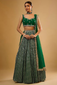 Leheriya Style Lehenga Choli with Embroidered Dupatta EL-601-GREEN