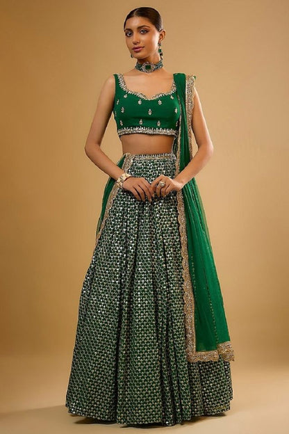Leheriya Style Lehenga Choli with Embroidered Dupatta EL-601-GREEN