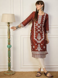 Orange Color Cotton Silk Fabric Woven Designer Ethnic Formal Kurta