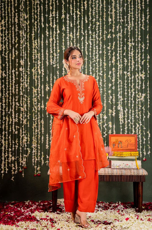 Orange Chanderi Fabric Beautiful Graceful Ceremonial Kurta Set