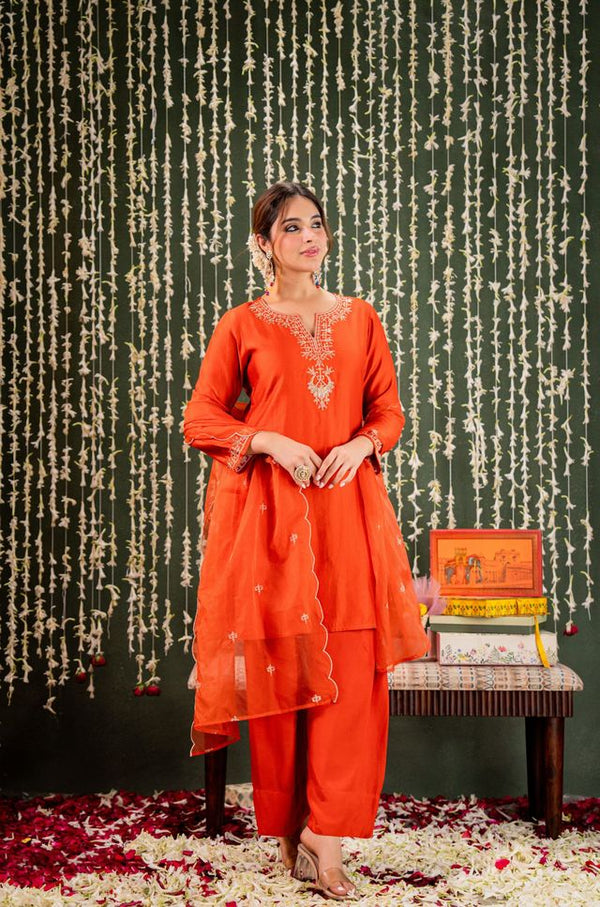 Orange Chanderi Fabric Beautiful Graceful Ceremonial Kurta Set