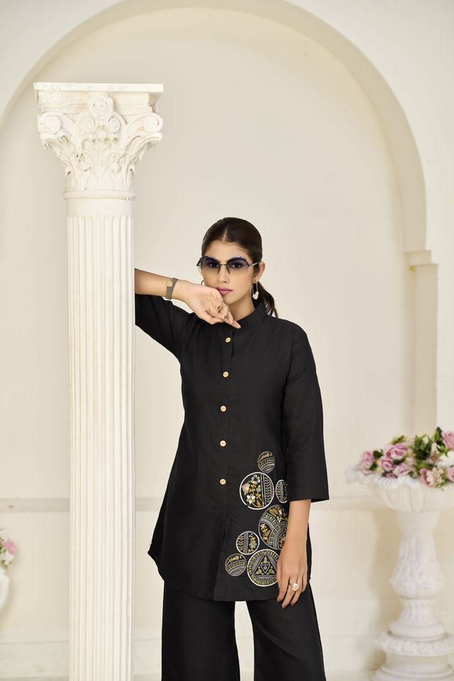 Black Color Rayon Slub Fabric Beautiful Festive Wear Salwar Kameez