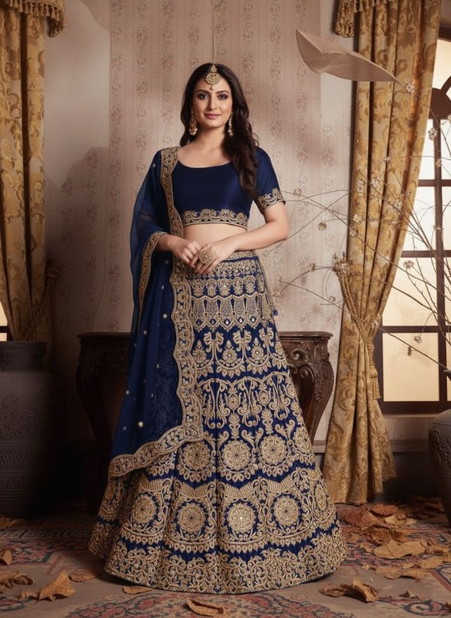 Royal Maroon Ethnic Lehenga Set with Heavy Embroidery HKV-003310 BLUE