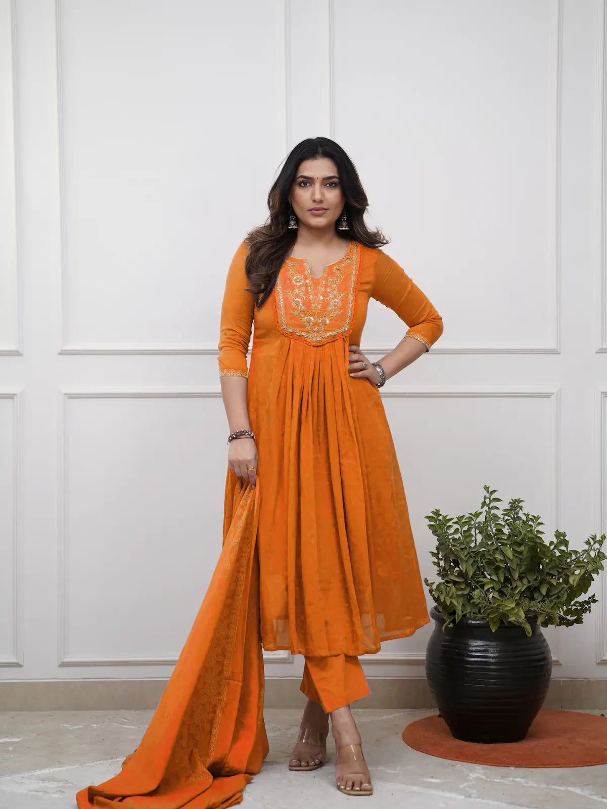 Women's Beautiful Cotton Fabric Embroidery Work Straight Kurta Pant and Dupatta Set