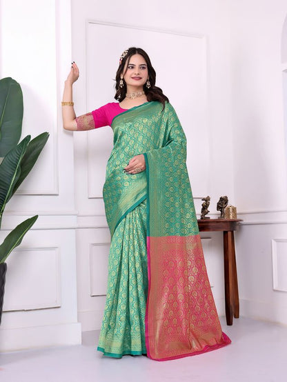 Rama Color Art Silk Fabric Woven Designer Traditional Rich Saree