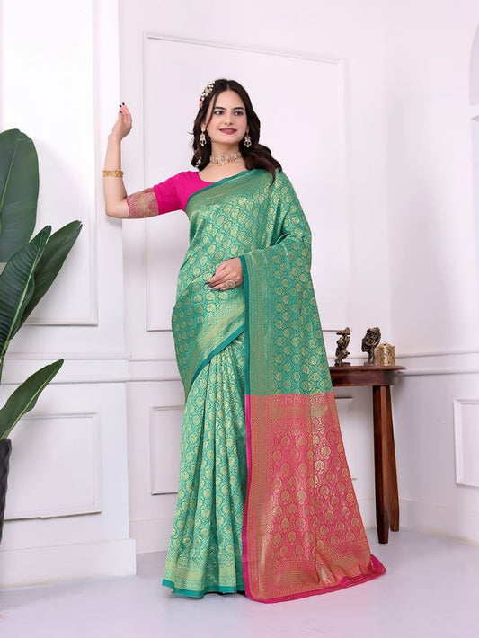 Rama Color Art Silk Fabric Woven Designer Traditional Rich Saree