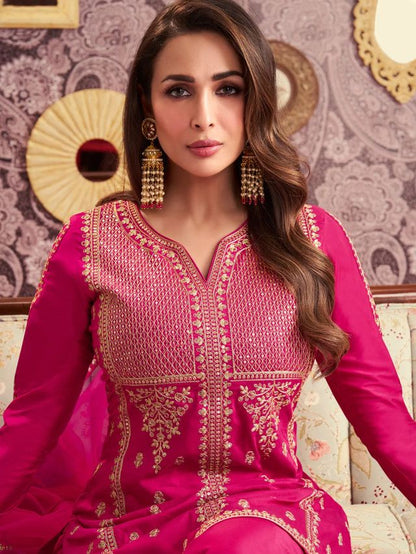 Pink Color Beautiful Readymade Dress On Chanderi Fabric For Graceful Girlie Looks