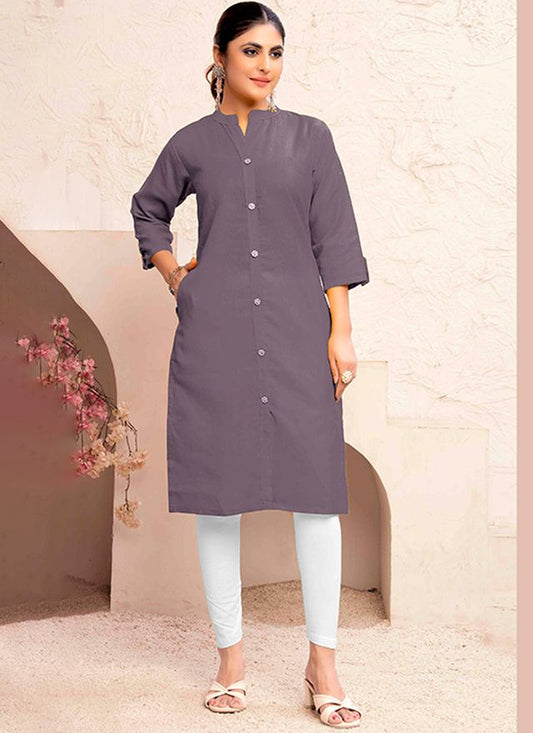 Grey Color Magic Cotton Fabric Solid Designer Formal Girlie Kurta