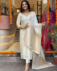 Cream Color Designer Embroidered Ethnic Partywear Suit