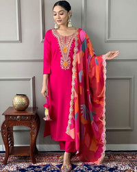Pink Color Cotton Fabric Elegant Salwar Kameez